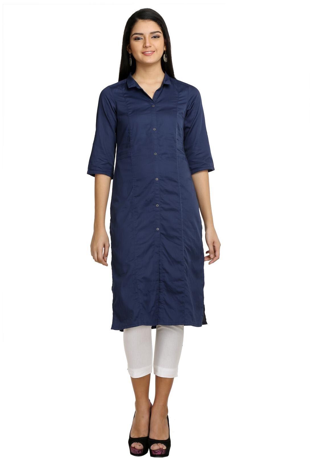 Aurelia Cotton Blue Solid Kurti for women price in India on 24th August