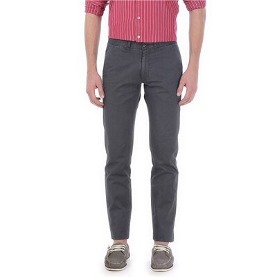 Basics Grey Cotton Tapered Fit Casual Trouser
