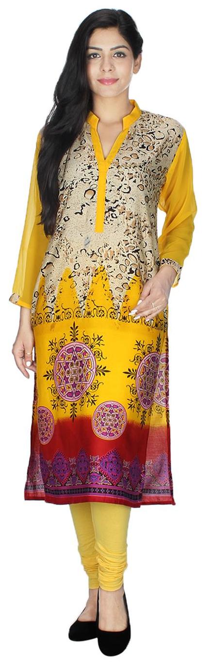 Sukuma Abstract Printed Rayon Cotton Kurti Yellow