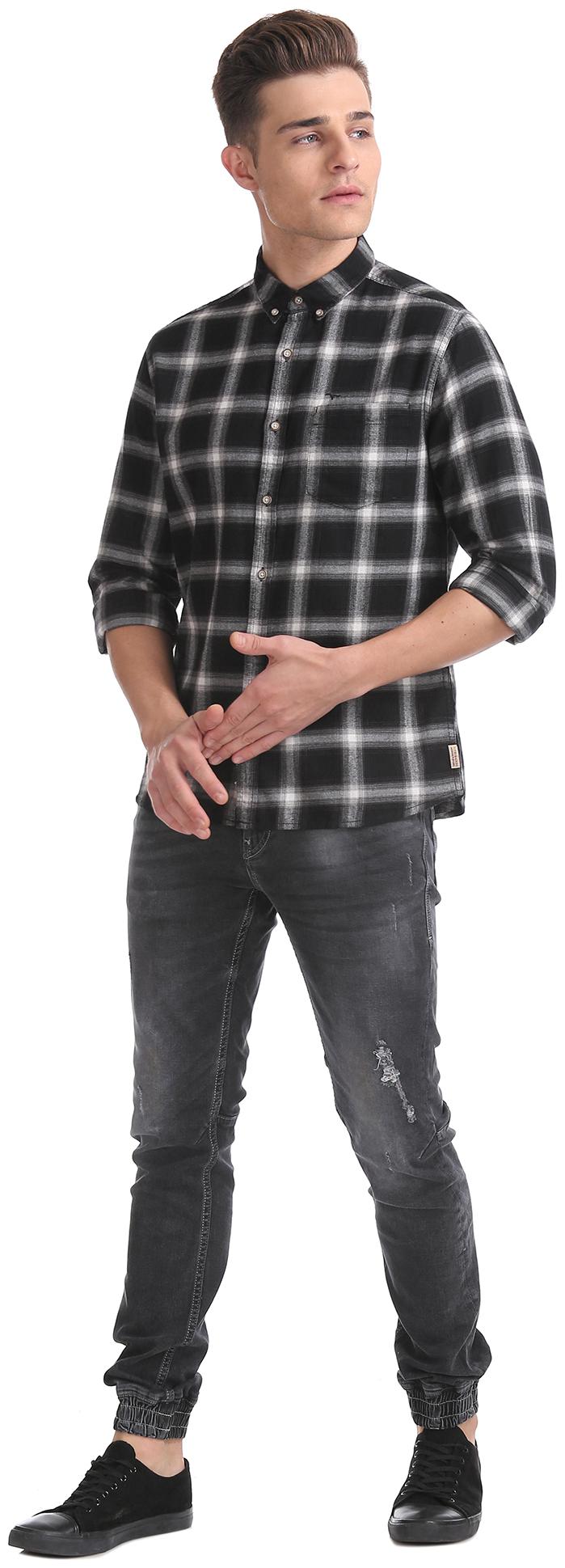 flying machine checked slim fit shirt