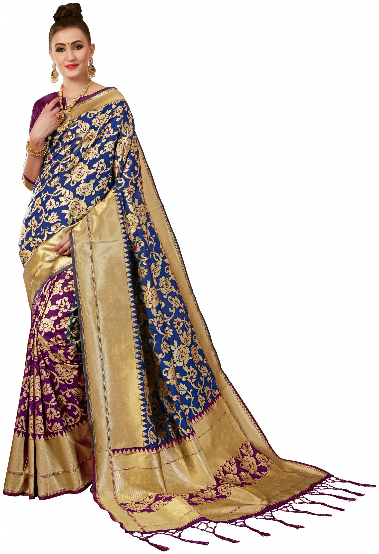 GENIUS CREATION Silk Banarasi Embroidered Work Saree - Multi