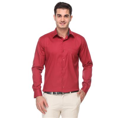 Hancock Red Pure Cotton Solid Slim Fit Formal Shirt