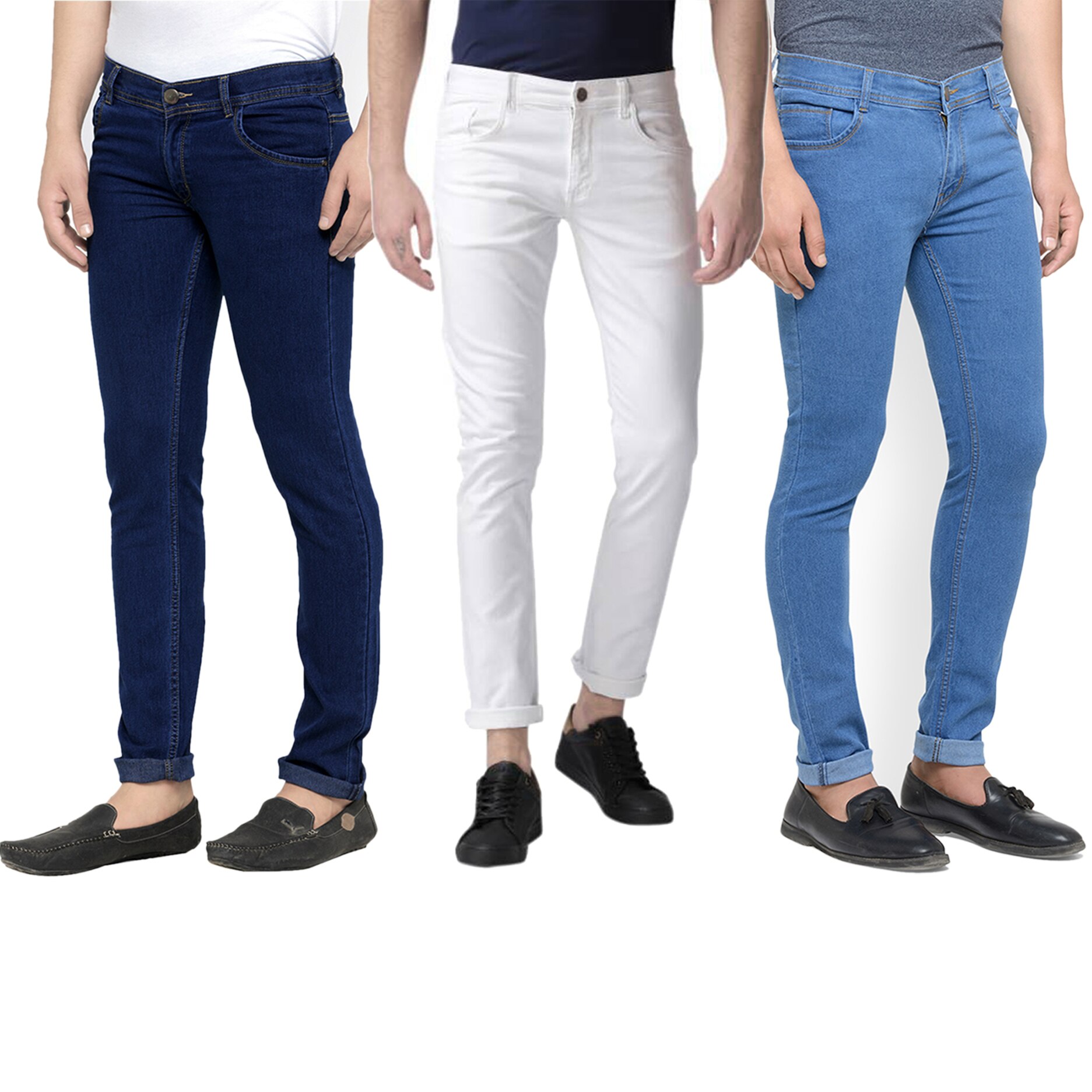 Masterly Weft Men White & Blue Slim Fit Jeans-Ay3 | eBay