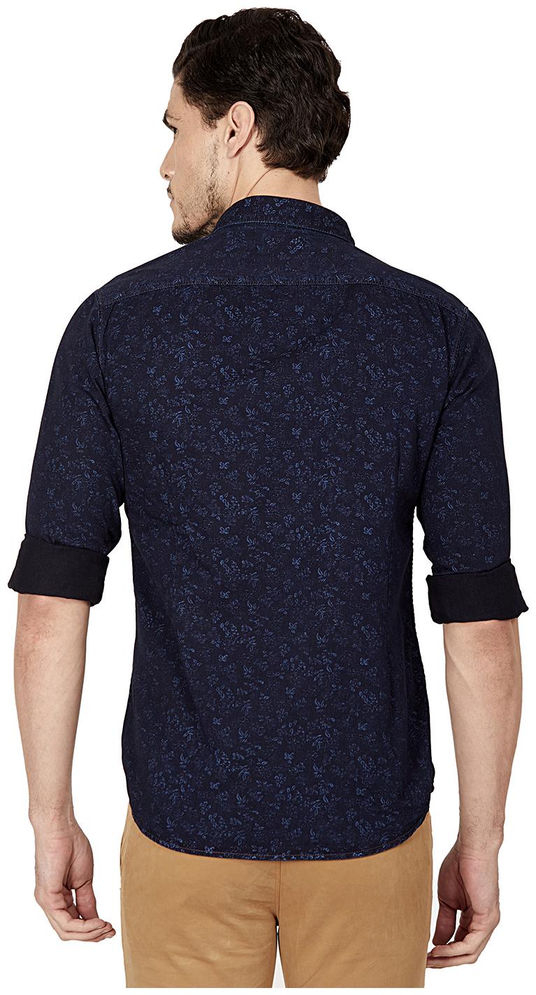 Oxemberg Men Navy Blue Printed Slim Fit 