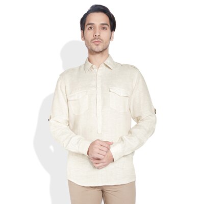 Parx Light Fawn Linen Slim Fit Shirt