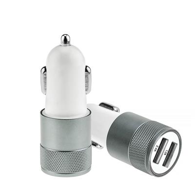 Shopizone 2-Port USB Car Charger With Smart Sharing For iPad,iPhone,Samsung,Google,Sony,LG,HTC With Each USB Port Fast Charger Metal Car Charger - Silver
