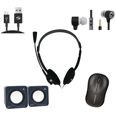 Zebronics Combo of PC Headphone With Speaker, Wired Mouse, Earphone and Micro Usb Cable