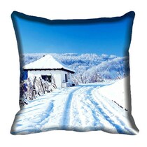 meSleep White And Blue House Digital Printed Cushion Cover