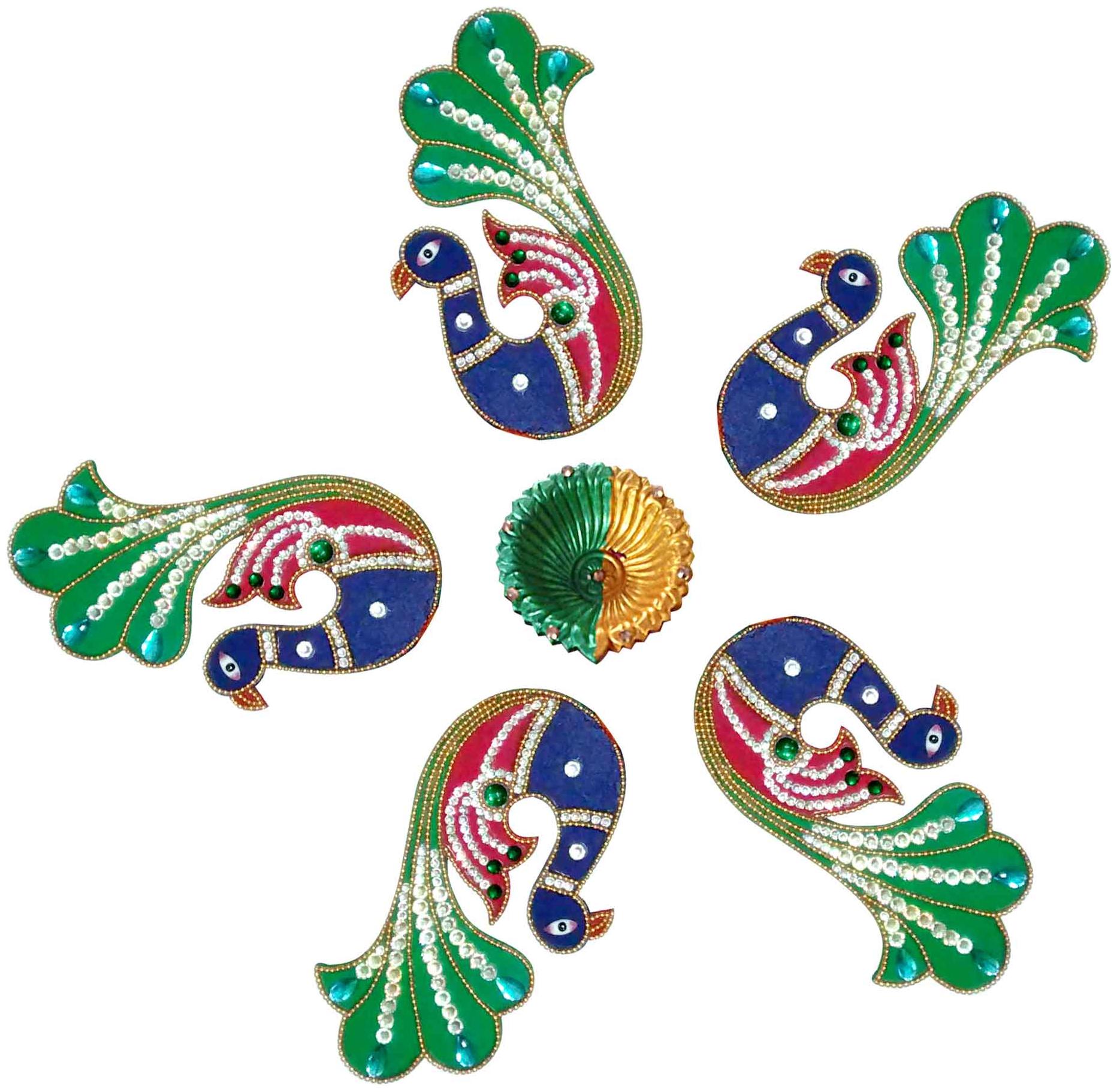 Unique Arts multicolored peacocks wooden Rangoli for Diwali Home De cor -...