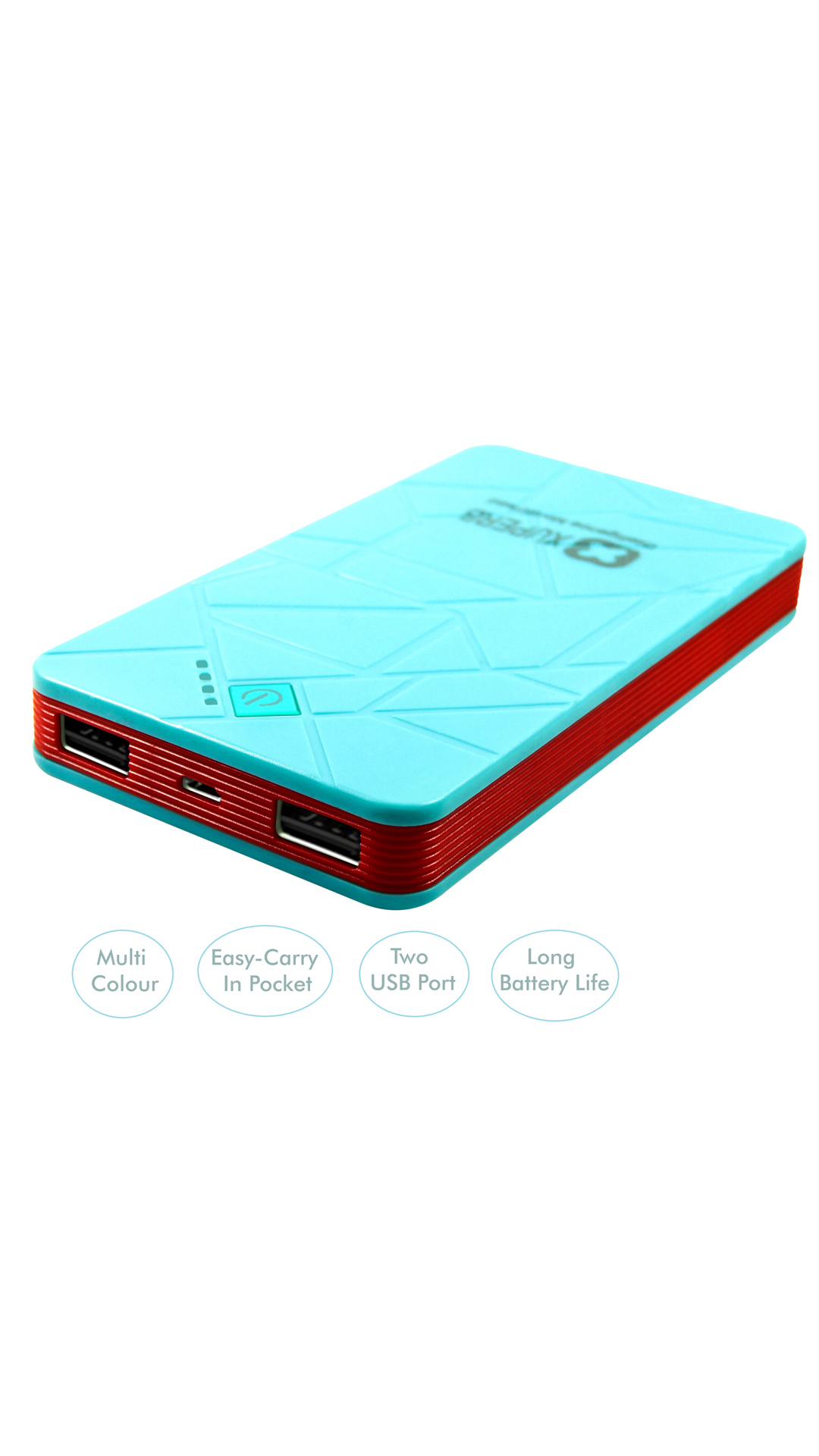 Xuperb (POLY-SLATE-100) 10000 mAh Power Bank (Sea Blue & Red)