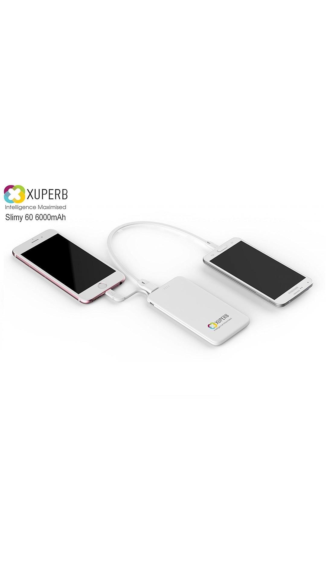 Xuperb (Slimy-60) 6000 mAh Polymer Power Bank With Dual Charging Port (White)
