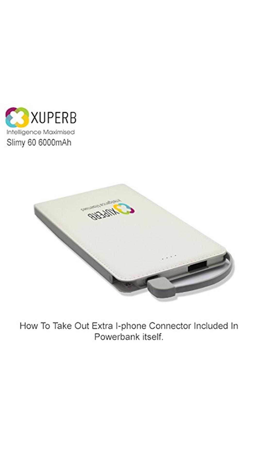 Xuperb (Slimy-60) 6000 mAh Polymer Power Bank With Dual Charging Port (White)