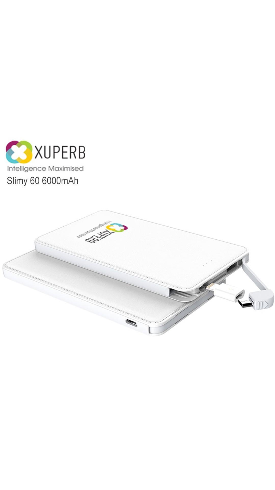 Xuperb (Slimy-60) 6000 mAh Polymer Power Bank With Dual Charging Port (White)