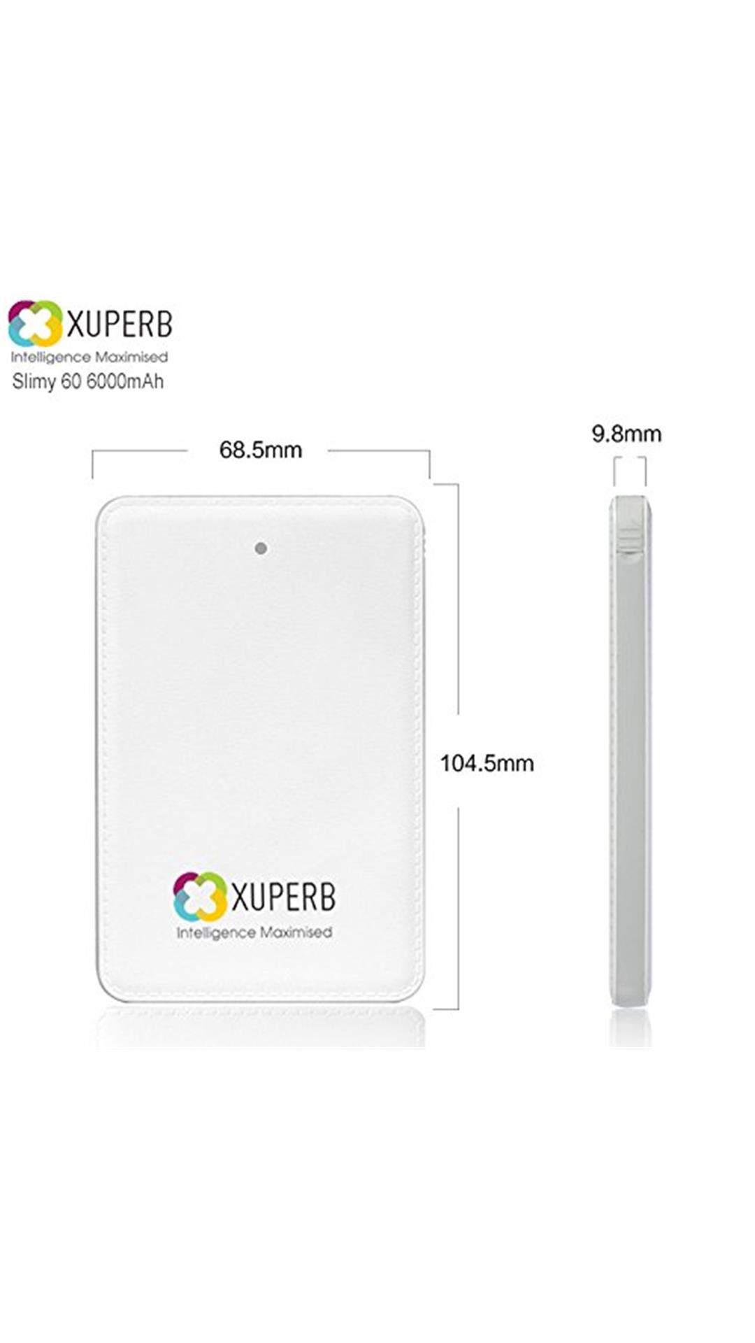 Xuperb (Slimy-60) 6000 mAh Polymer Power Bank With Dual Charging Port (White)