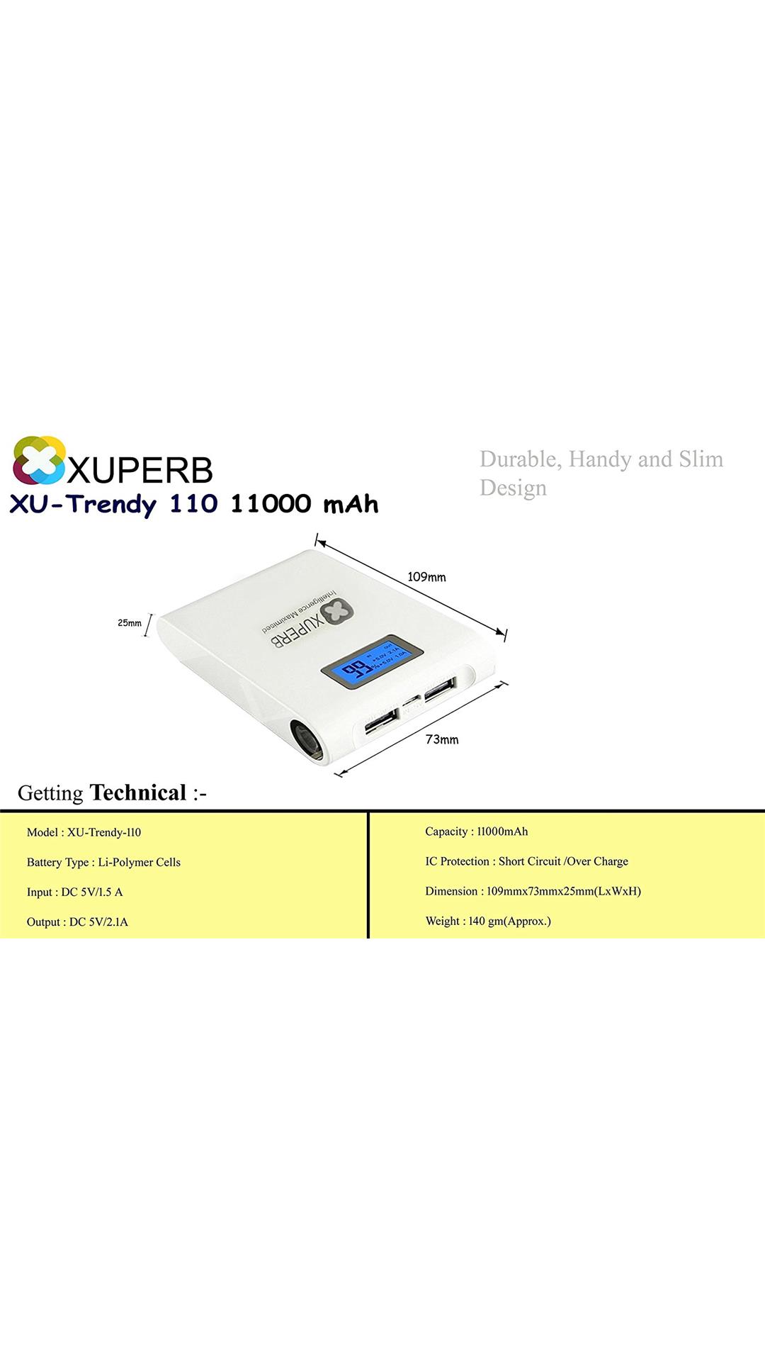 Xuperb TRENDY-110 11000 mAh Power Bank (White)