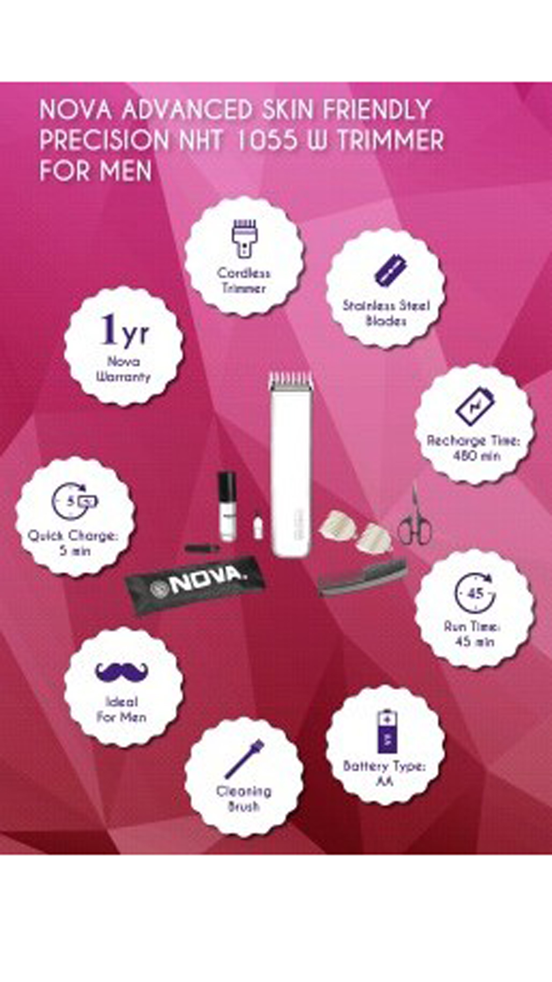 Nova NHT 1055 W Trimmer For Men (White)
