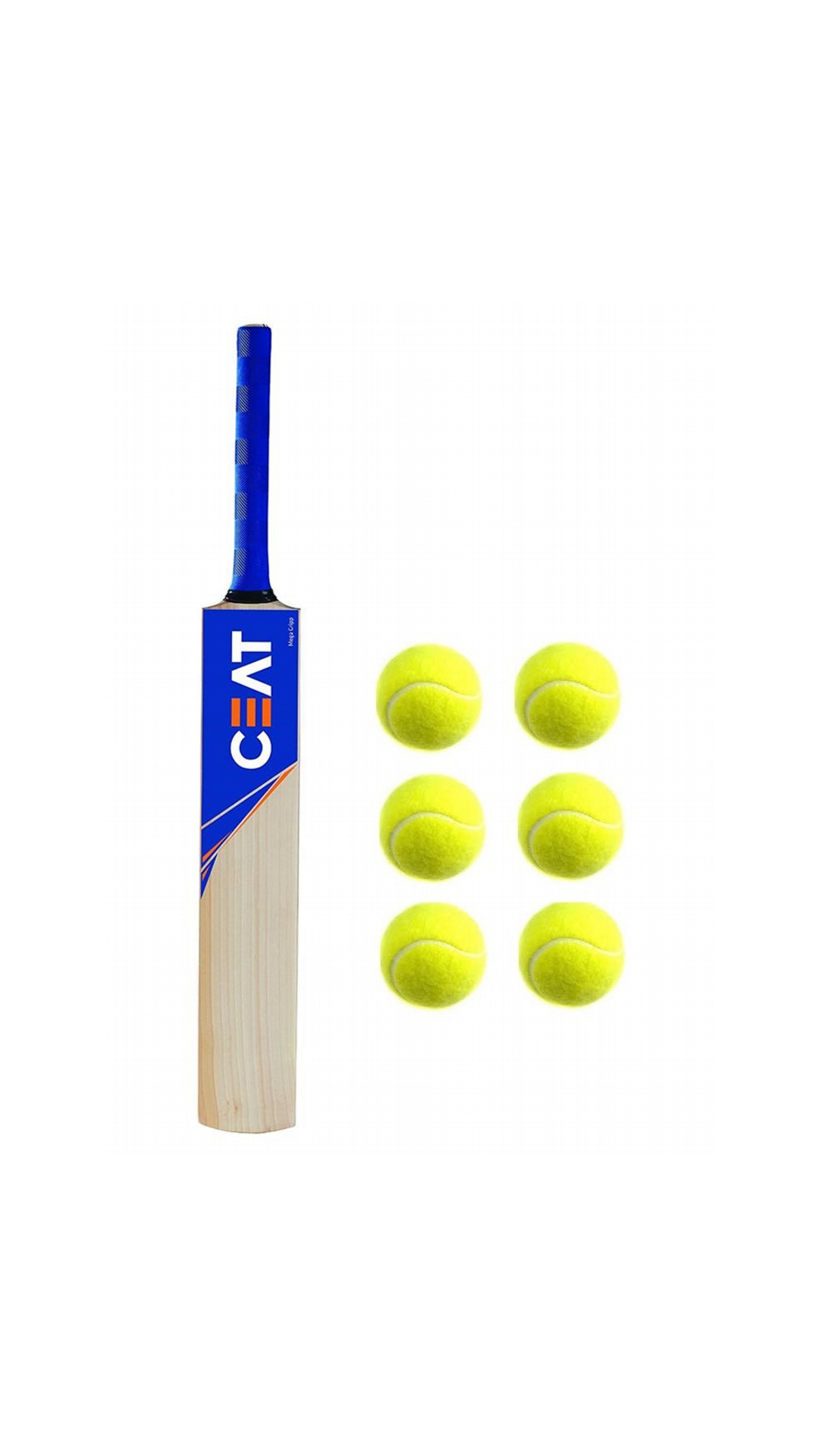 Kashmir Willow Tennis Cricket Bat - Full Size (CEAT Replica) with 6 Tennis Balls