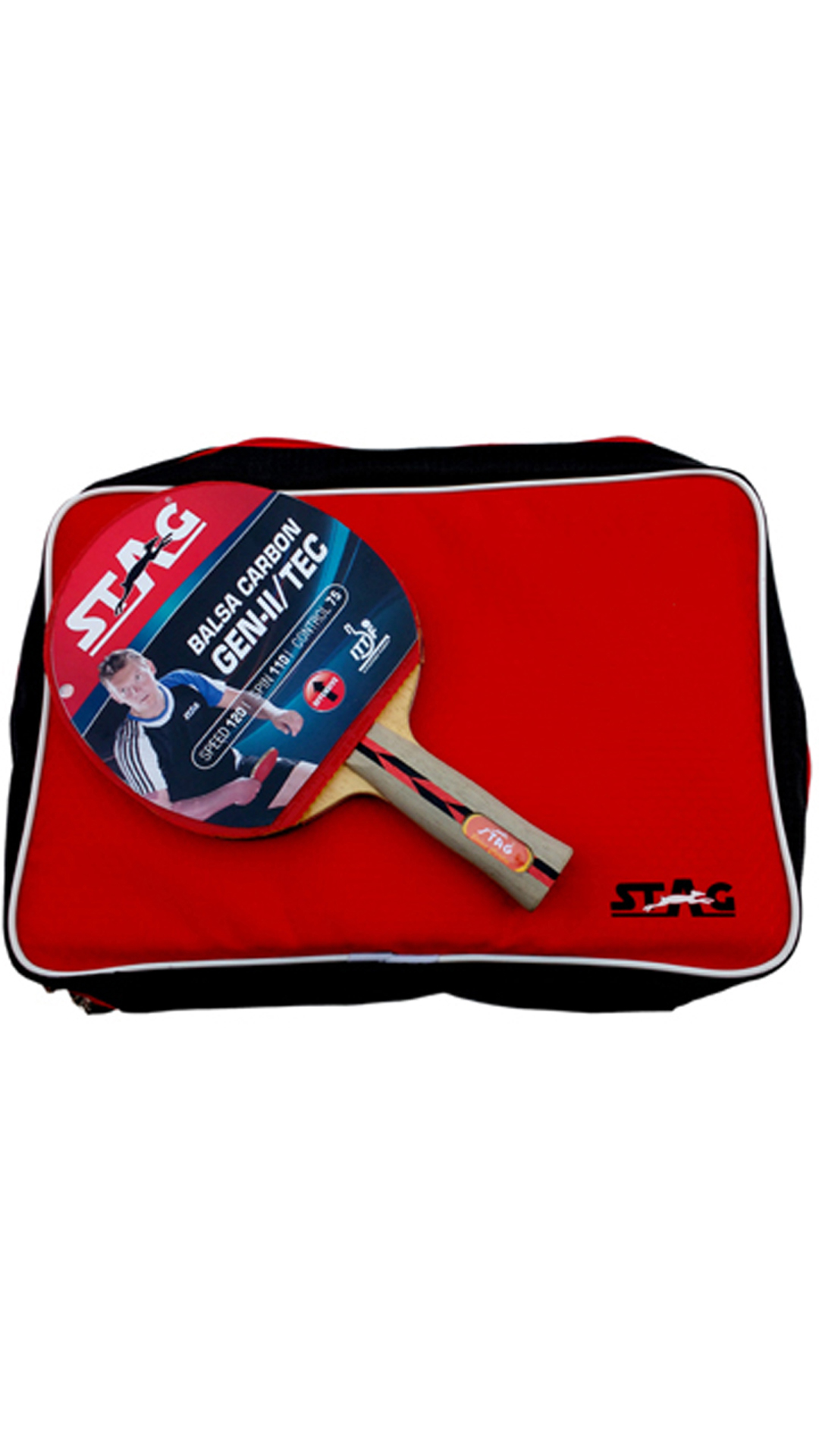 Stag Balsa Carbon Gen Ii Tec Table Tennis Racquet-Black And Red
