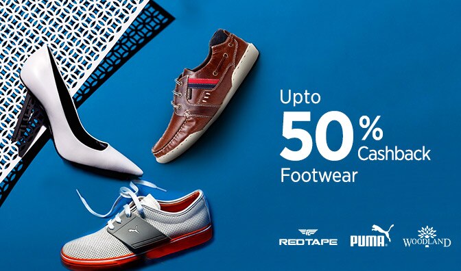 Upto 50% Cash Back on Branded Footwear Upto 50% Cash Back on Branded Footwear